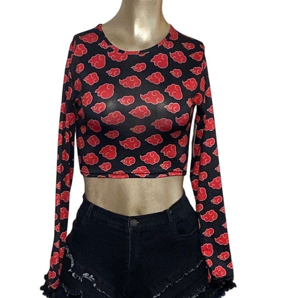 NWT Naruto Shippuden Akatsuki Red Cloud Long Sleeve Crop Top Small Spencer's